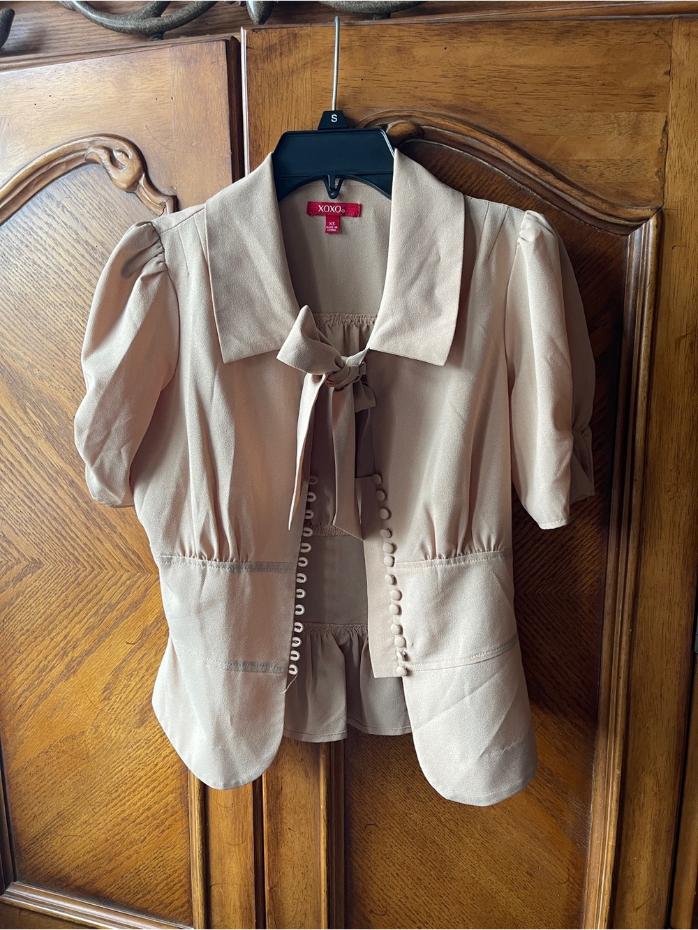 XOXO Tie-Neck Puff Sleeve Shirt
